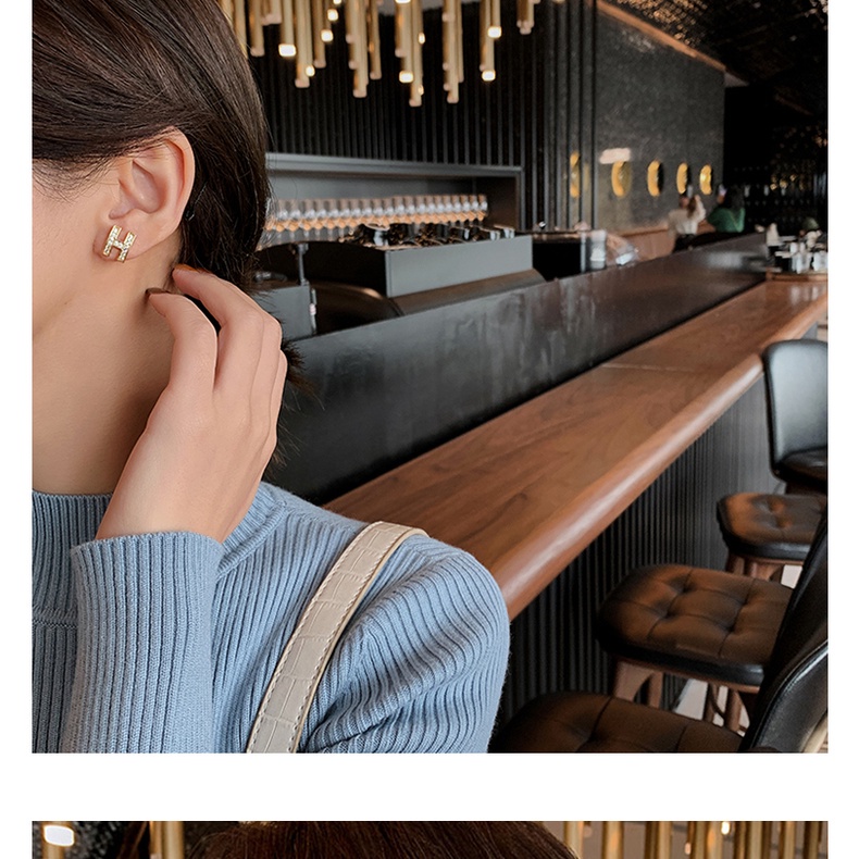 Khuyên tai bạc thiết kế chữ H đơn giản thời trang mùa hè cho nữ