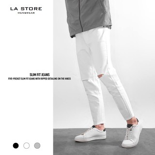 Quần Jeans trắng - đen rách gối form slim crop