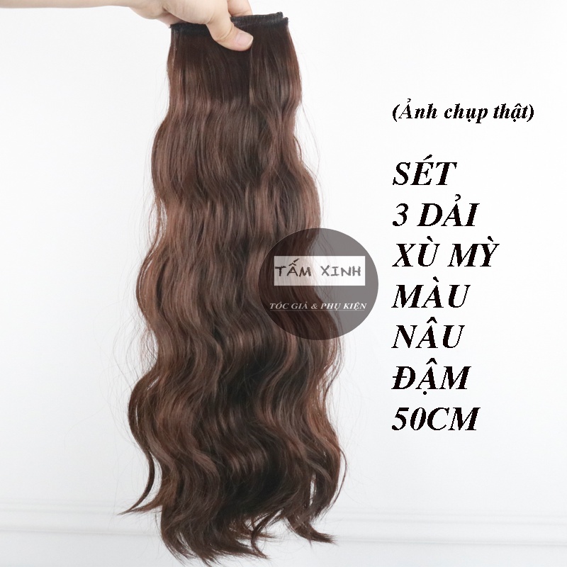 Sét tóc giả nữ kẹp 3 dải xù mỳ làm dầy đẹp, dài tóc trẻ trung, sang chảnh - 3DXM50