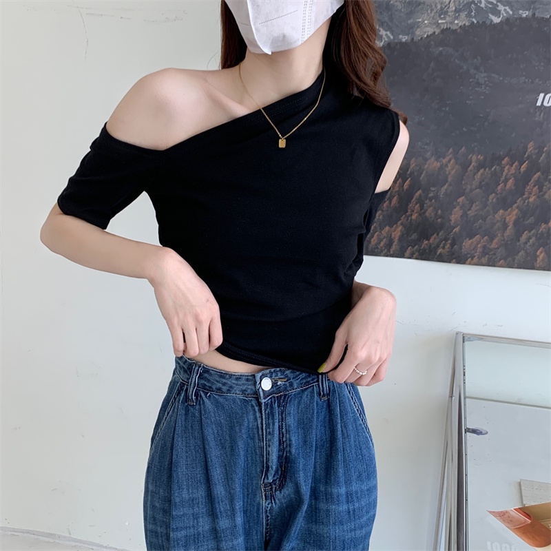 Áo Thun Tay Ngắn Hở Vai Thời Trang Hàn Quốc Dành Cho Nữ