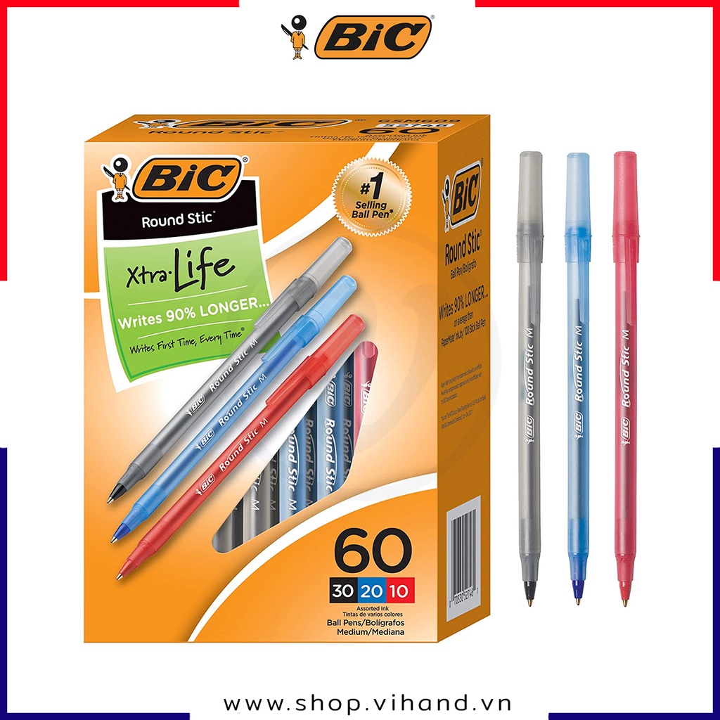 Bút bi nắp đậy kiểu dáng cổ điển BiC Round Stic M - Ngòi 1.0mm
