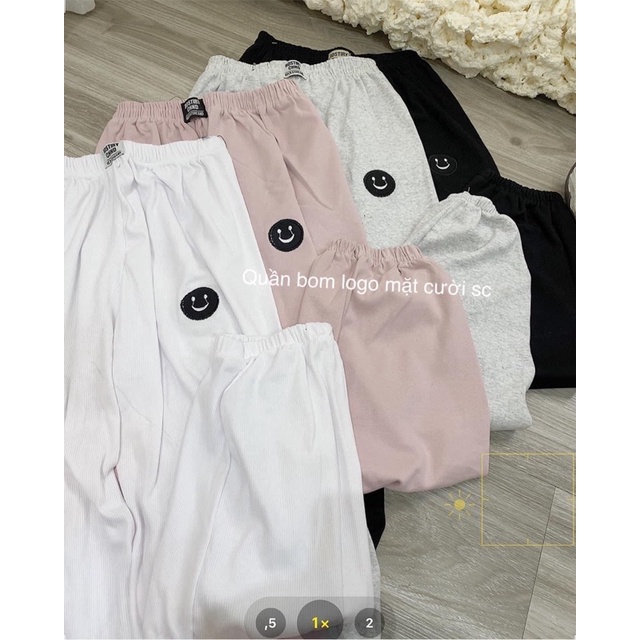 Quần Boom Tăm Icon Mặt Cười  Jogger Bo Tăm Ống Rộng Chun Gấu Hình Thêu Ulzzang Hot