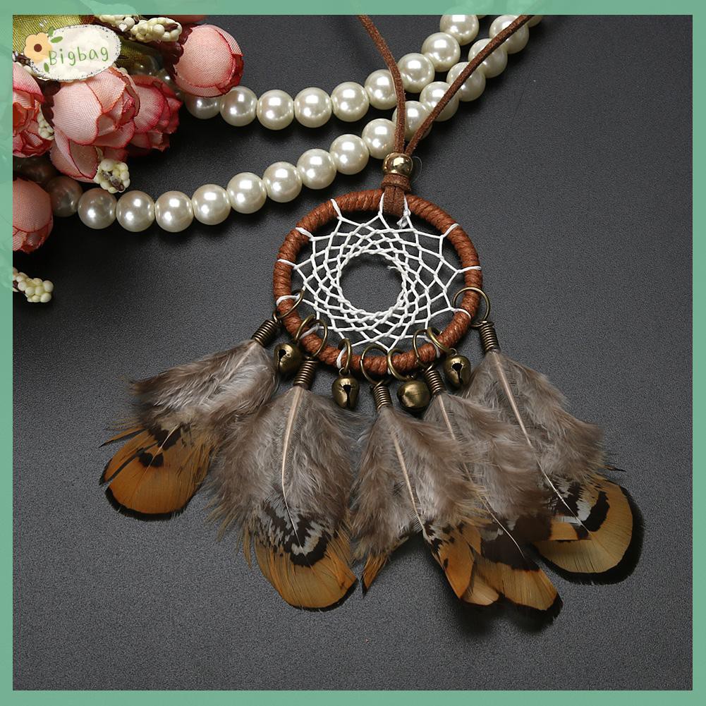 vòng cổ Mặt Dreamcatcher Phối Chuông Và Lông Vũ Phong Cách Ấn Độ