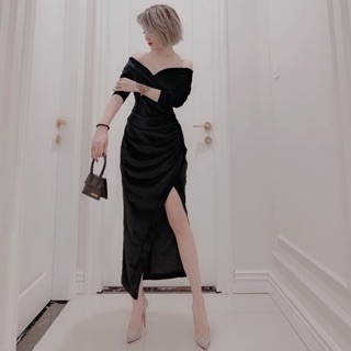 Váy hở vai tay lỡ xẻ đùi cực chanh sả!!!!