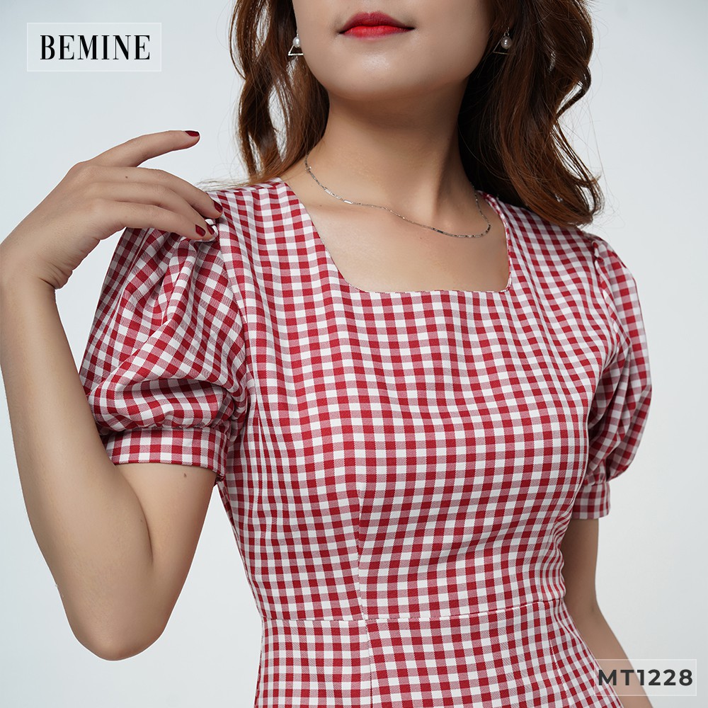 Đầm dáng xòe nữ họa tiết caro nhí bèo lai thiết kế thanh lịch BEMINE MT1228DO | BigBuy360 - bigbuy360.vn