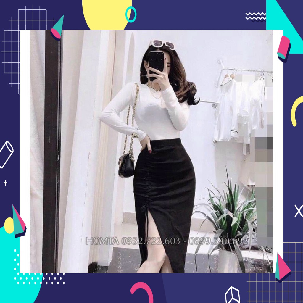 Sale Chân váy midi tạo dáng ôm mông quả đào, xẻ đùi rút dây sexy 12C38B1 Sale