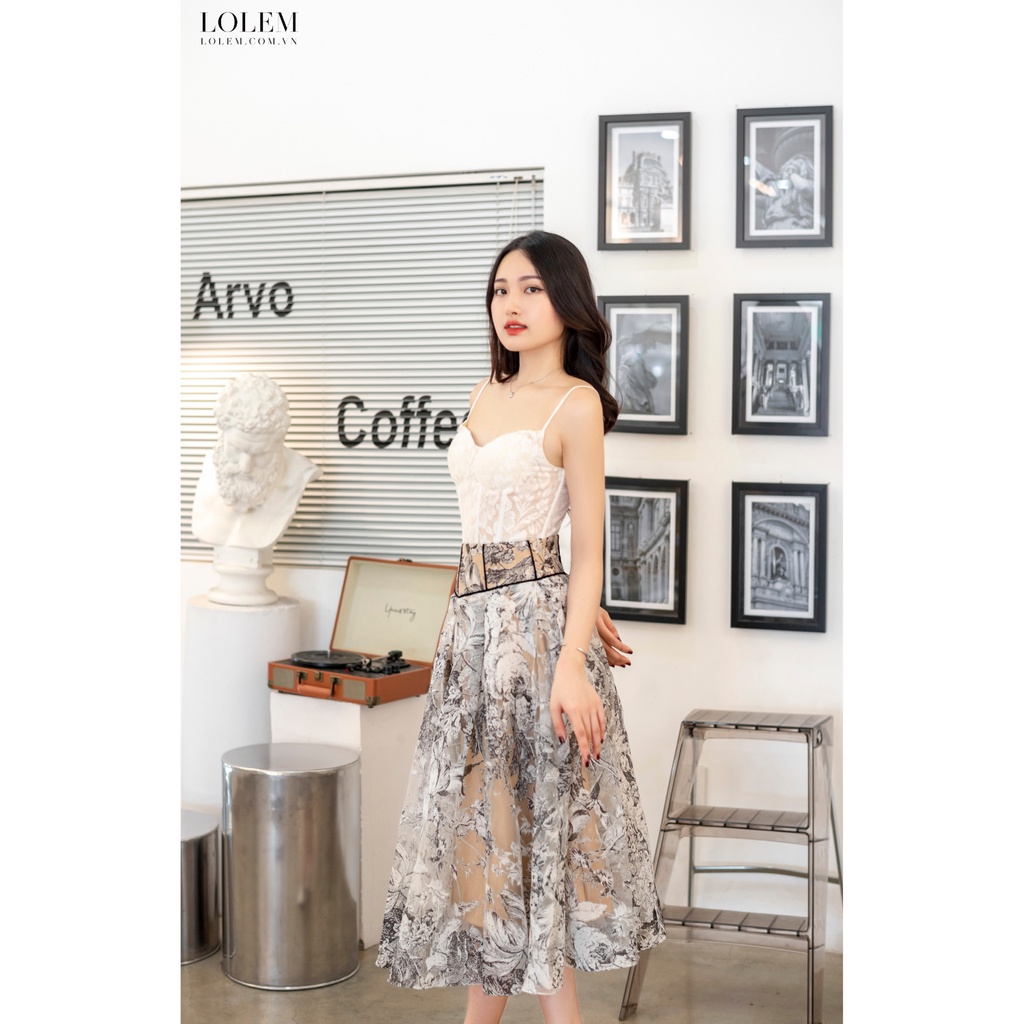 Chân váy dài LOLEM CVX352 lưng viền nhung vải tơ organza không nhăn bền