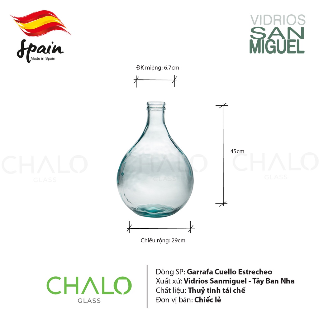 Lọ hoa thuỷ tinh tái chế Vidrios San Miguel Garrafa Cuello Estrecheo- 45cm x 29cm  – V5740 - Made in EU