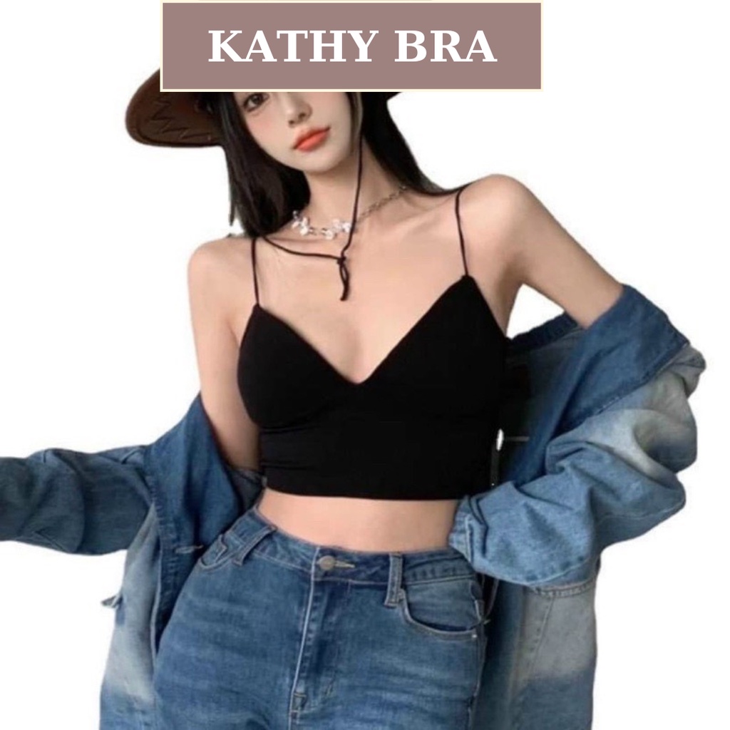 A18 Áo Bra Nữ KATHY BRA Chất Len Tăm Dày Mịn Hai Dây Kiểu Dáng Croptop Có Mút Ngực Không Gọng Dễ Mix Đồ