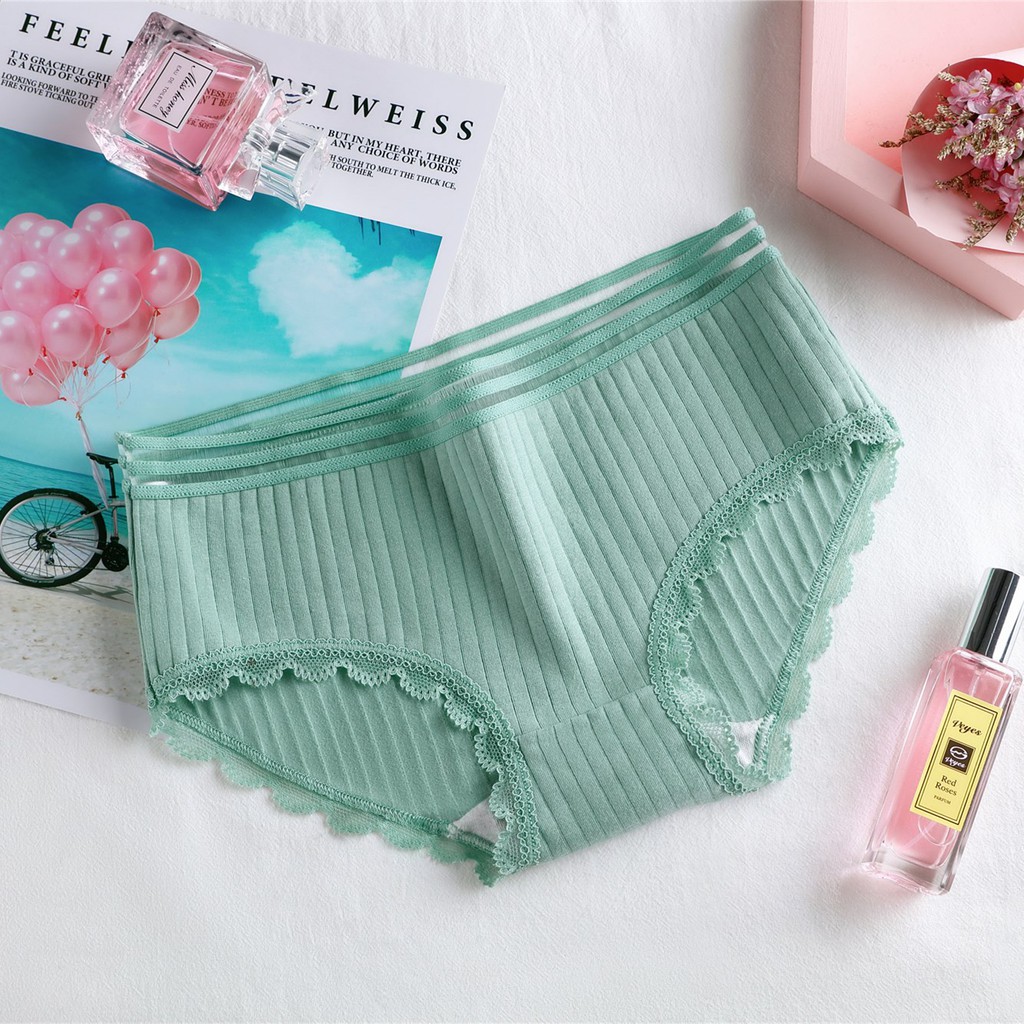  Quần Lót Nữ Cotton viền ren cao cấp, Quần lót sọc gân phối ren UD010 | BigBuy360 - bigbuy360.vn