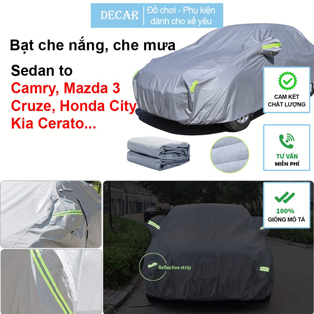 Bạt che phủ trùm ô tô bảo vệ che mưa nắng xe Sedan to Camry, Mazda 3, Cruze, Honda City, Kia Cerato... và xe cùng cỡ