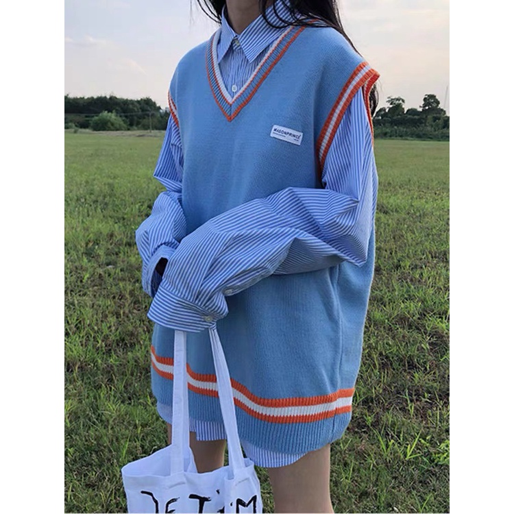 Áo ghile nữ ulzzang form rộng gile tím xanh dương - 001