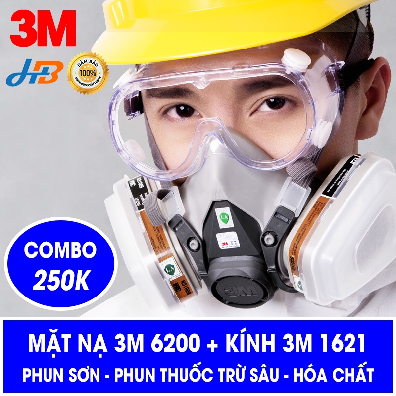 Mặt Nạ Chống Độc 3M 6200 + Kính 3M (Mặt Nạ Phun Thuốc Sâu, Phun Sơn, Hóa Chất).