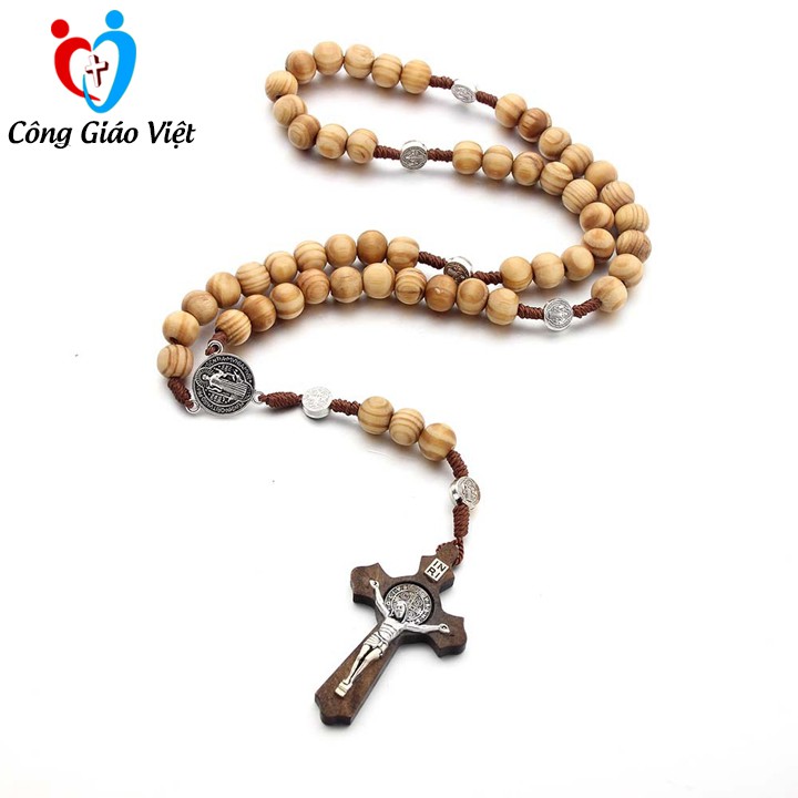 Vòng mân côi thánh giá 50 hạt gỗ cao cấp, chuỗi tràng hạt mân côi Công Giáo hạt gỗ hand made