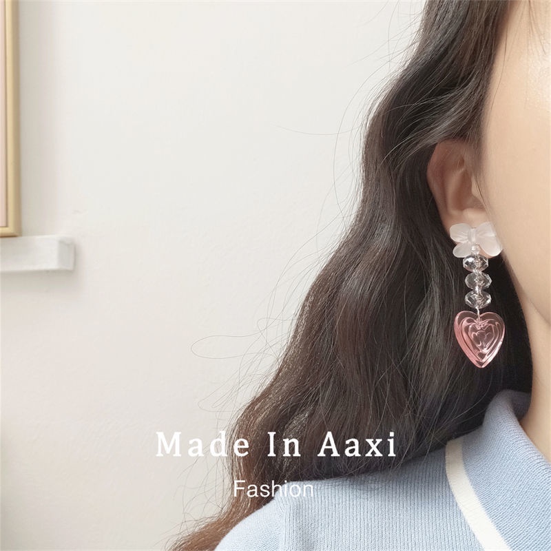 Bông Tai Dáng Dài Đính Ngọc Trai Hình Trái Tim Dễ Thương Phong Cách Hàn Quốc Cho Nữ