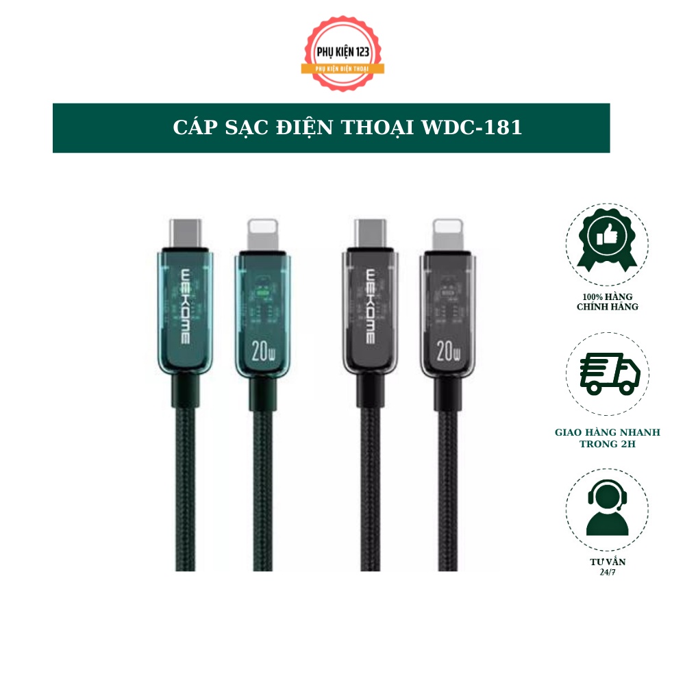 Dây cáp sạc nhanh 20W Type c -LN WEKOME WDC181 chất liệu dây dù tích hợp sạc nhanh 20W