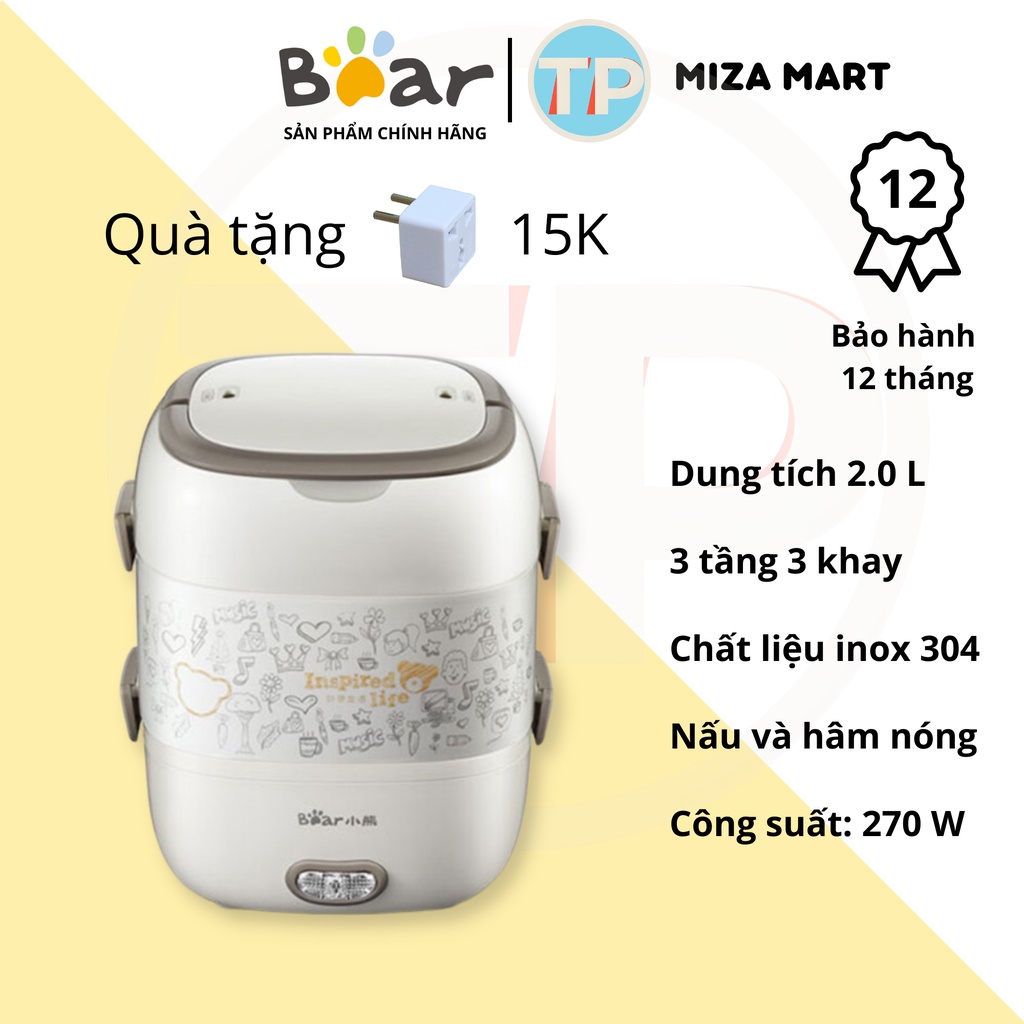 Hộp cơm cắm điện Bear DFH-S2017, 3 tầng, sử dụng inox 304 cao cấp, dùng cho văn phòng