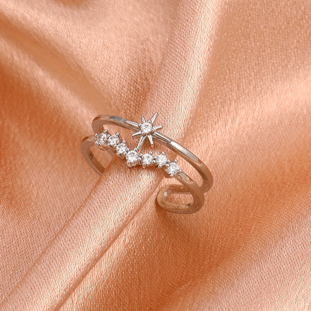 Nhẫn Hở Hai Lớp Hình Ngôi Sao Đính Đá Zircon Phong Cách Hàn Quốc