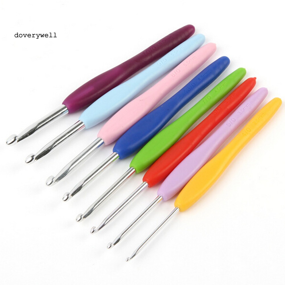 Bộ 8 Kim Móc Bằng Nhôm Mềm Chống Trượt Tiện Dụng Cho Đan Móc DIY