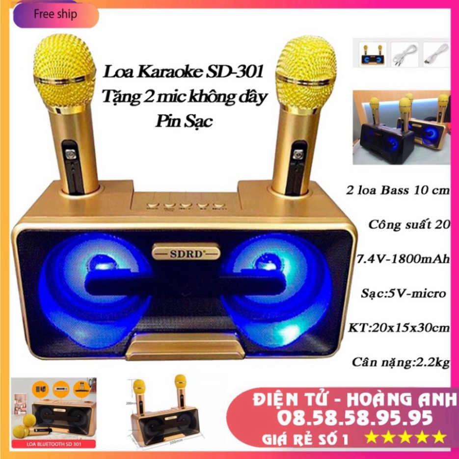 Loa Bluetooth Karaoke SD-306 Plus Loại 1 tặng kèm 2 micro hát Karaoke không dây.Bass đập siêu hay SD301 - SD 309