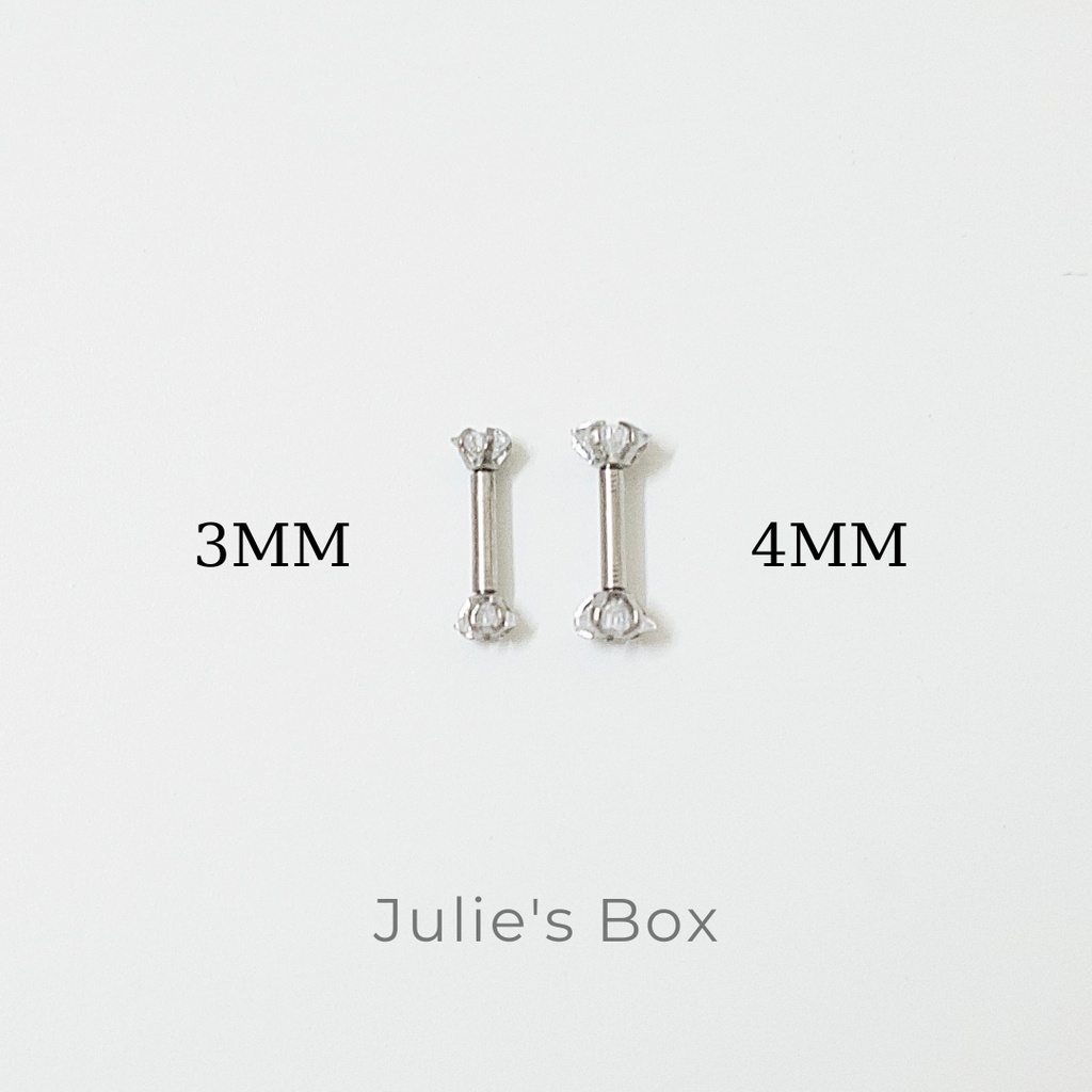 Khuyên Tai 2 Đầu Đá Ngôi Sao Màu Bạc Unisex Titanium Không Gỉ Không Ngứa Không Đen julies box 66