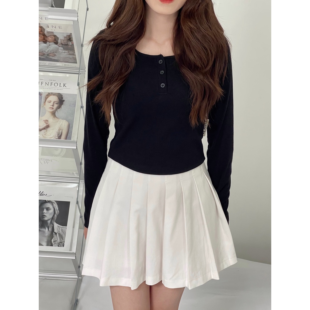 Áo croptop tay dài NEON gân lụa Ulzzang (Ảnh thật/Có sẵn)