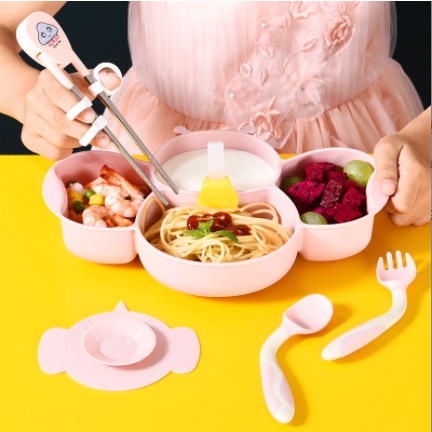 Khay ăn dặm 4 ngăn hình con ong có đế chống trượt Cho bé