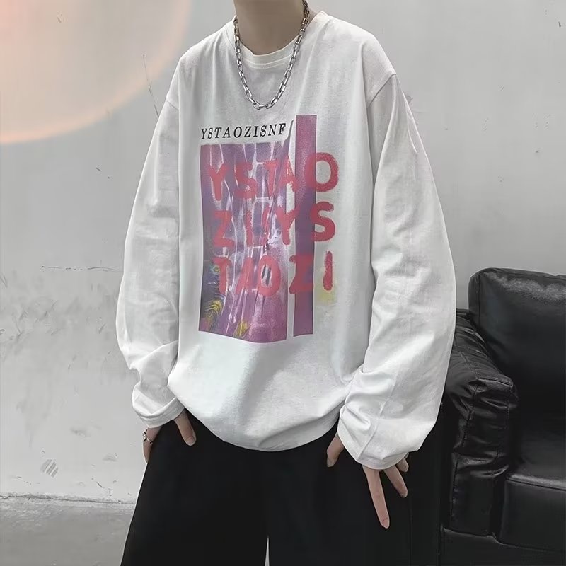 Áo Thun Tay Dài Dáng Rộng In Chữ Phong Cách Hàn Quốc Thời Trang Cho Nam Và Nữ size M-5XL