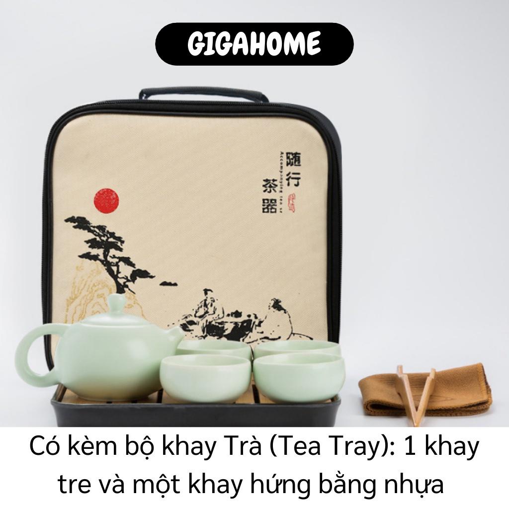 Bộ Bình Trà GIGAHOME Bộ Ấm Trà Gốm Sứ 4 Tách Kèm Khay, Kẹp Trà, Khăn Và Túi Du Lịch 9984