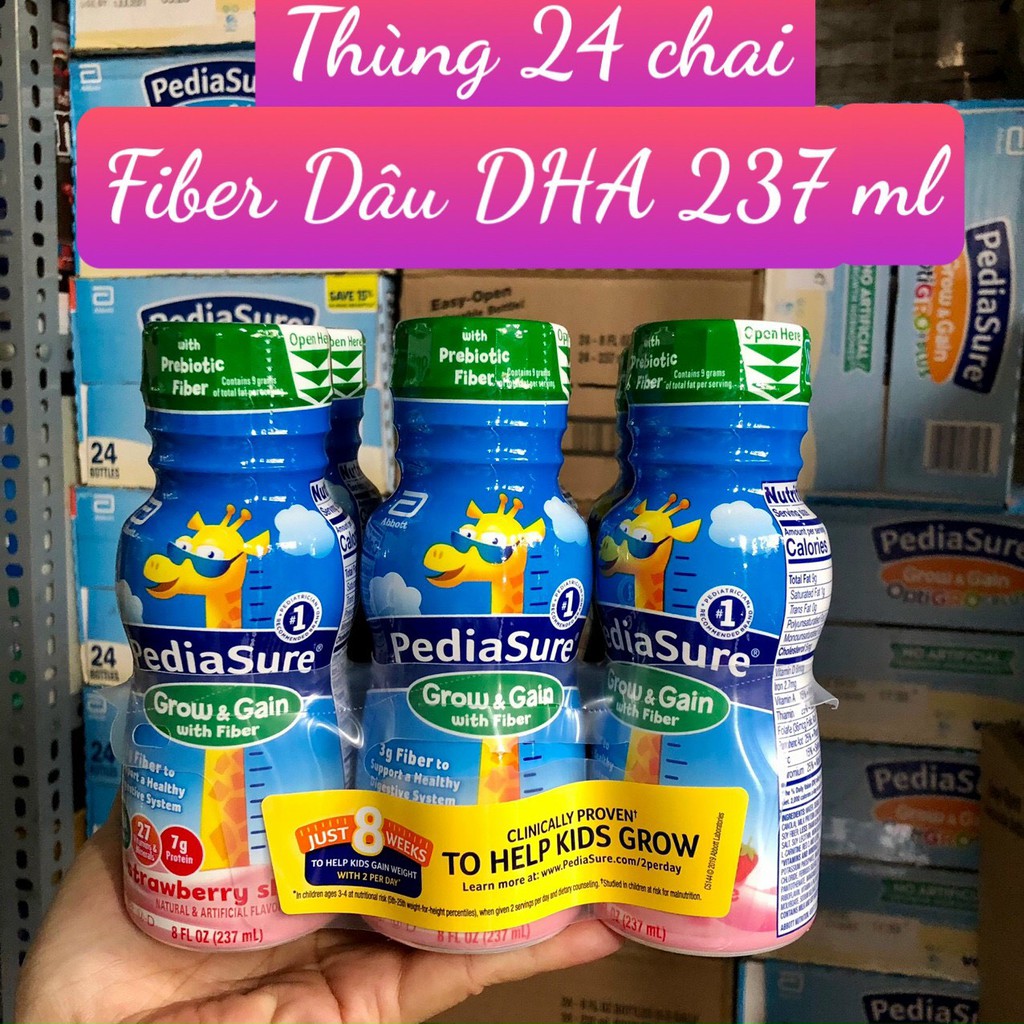 ❤ [Date 2/2022] Thùng 24 chai Sữa nước Pediasure Dâu Fiber DHA Grow Gain 237ml Mỹ, Giàu chất xơ