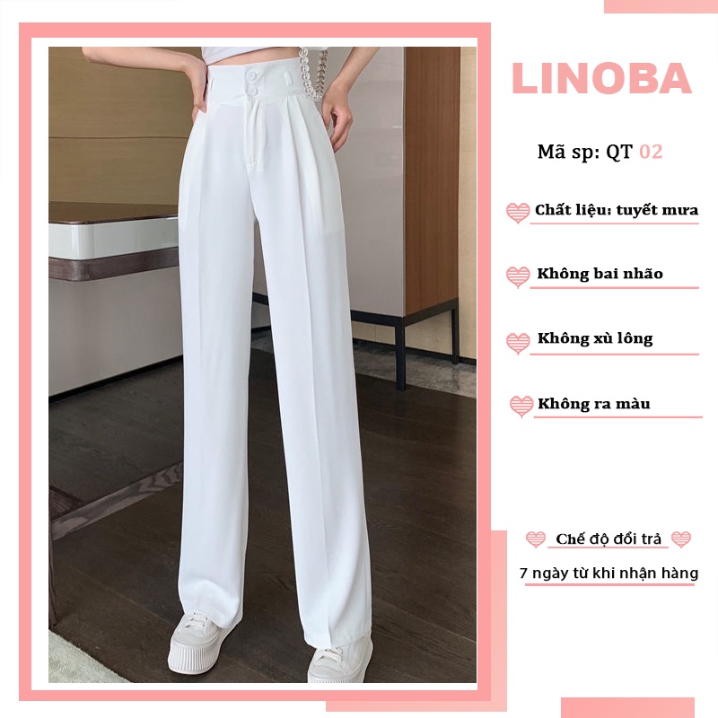 Quần ống suông nữ LINOBA, Quần Ống Suông lưng cao bigsize 2 khuy siêu tôn dáng QT02