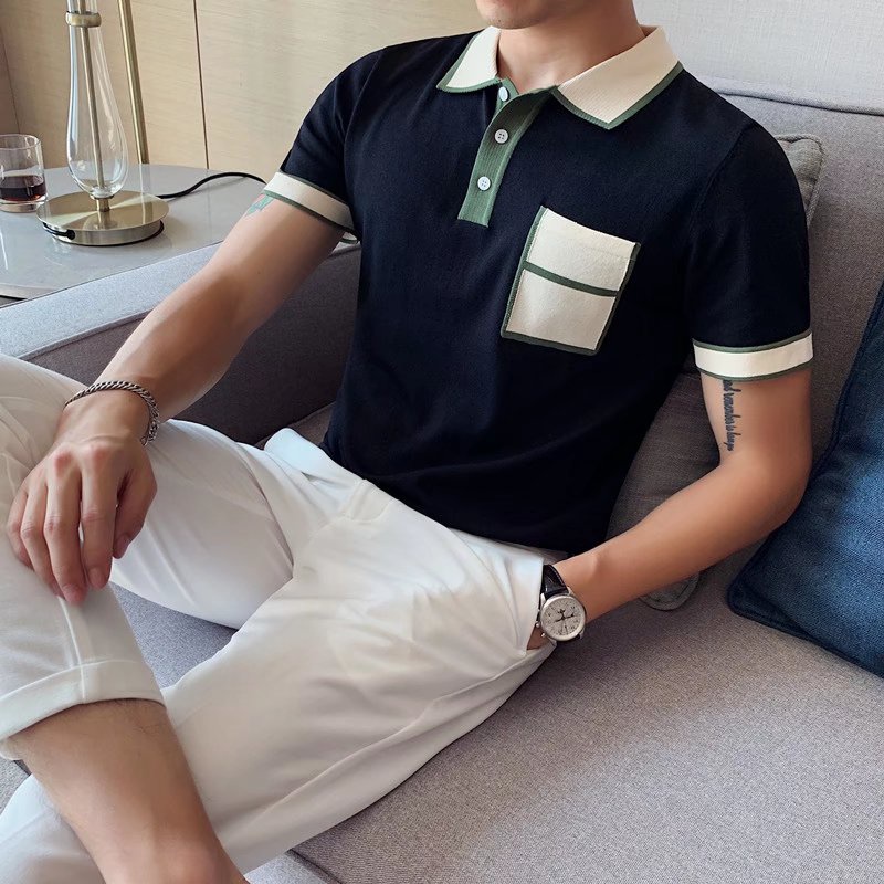 Áo Thun Polo Tay Ngắn Cổ Bẻ Phối Túi Phong Cách Hàn Quốc Thời Trang Mùa Hè Cho Nam Size M-3XL