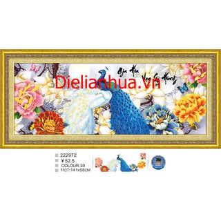 Tranh thêu chữ thập 3D HOA KHAI PHÚ QUÝ. Kích thước : 141x58cm