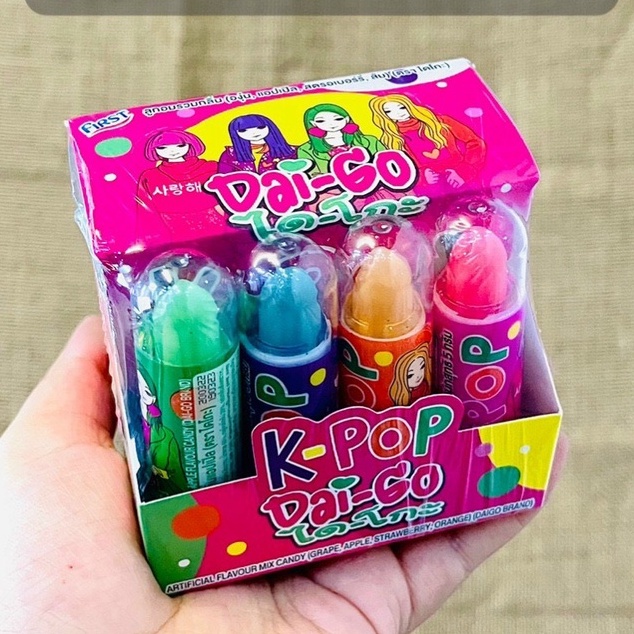 [Lốc 12 cái] Kẹo son vị trái cây K-Pop Dai-Go chính hãng Thái Lan (đồ ăn vặt Thailand vị dâu, nho, táo, cam)