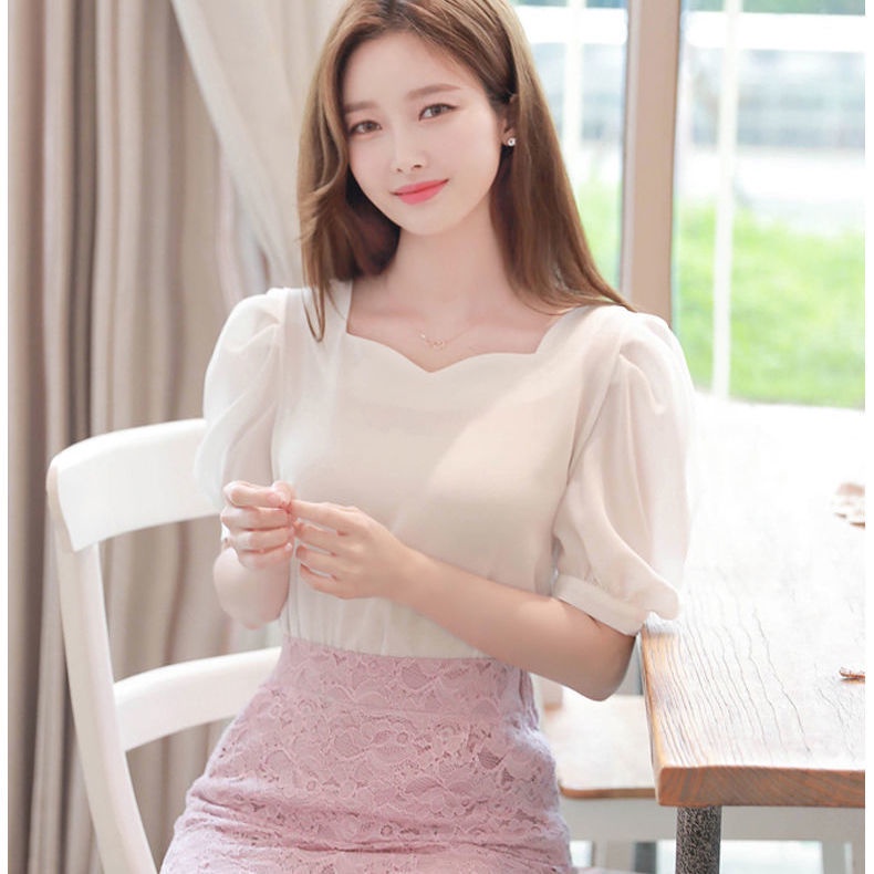 Áo Sơ Mi Voan Trắng Tay Ngắn Cổ Chữ V Phong Cách Pháp Mẫu Mới Thời Trang Mùa Hè Cho Nữ