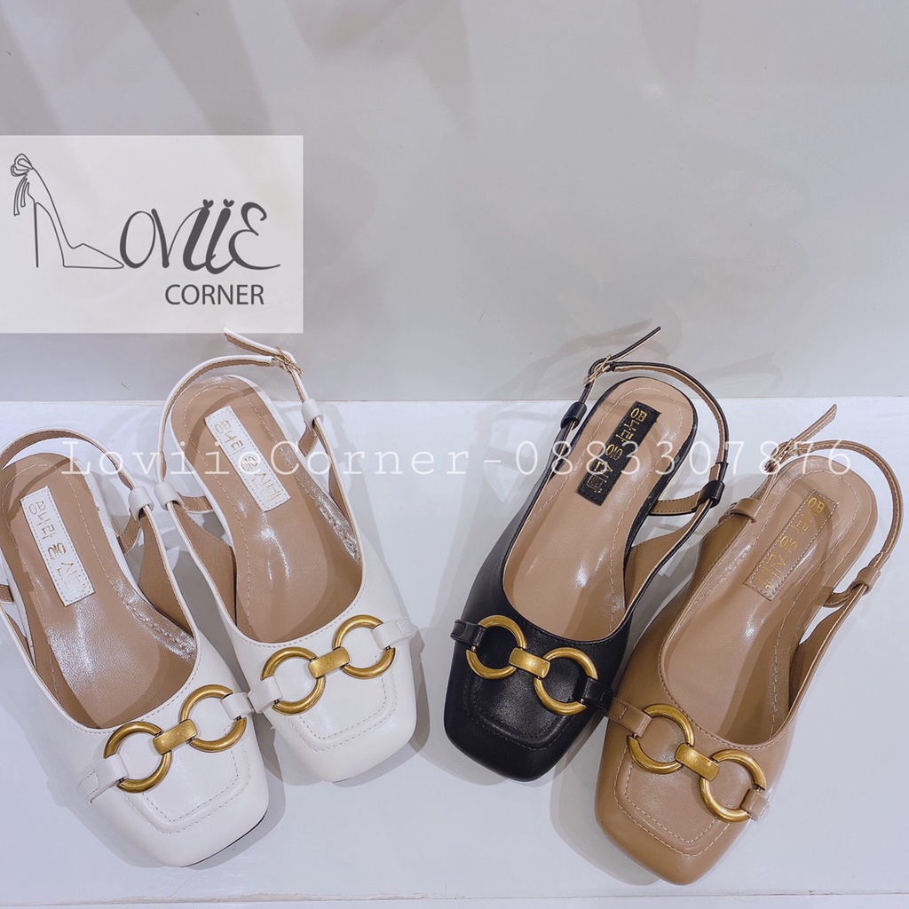 SANDAL SỤC LOVIIE CORNER - GIÀY NỮ THỜI TRANG ĐẾ VUÔNG 3CM - GIÀY SỤC MŨI VUÔNG XÍCH VÀNG GÓT BỌC ĐỒNG G211223