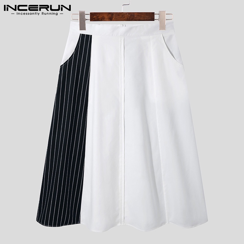 Chân váy INCERUN dài qua gối in sọc thời trang cho nam