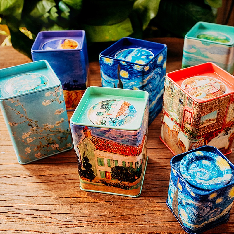 Hộp Thiếc Đựng Trà Tranh Van Gogh Cổ Điển, Làm Quà Tặng Trang Trí Decor