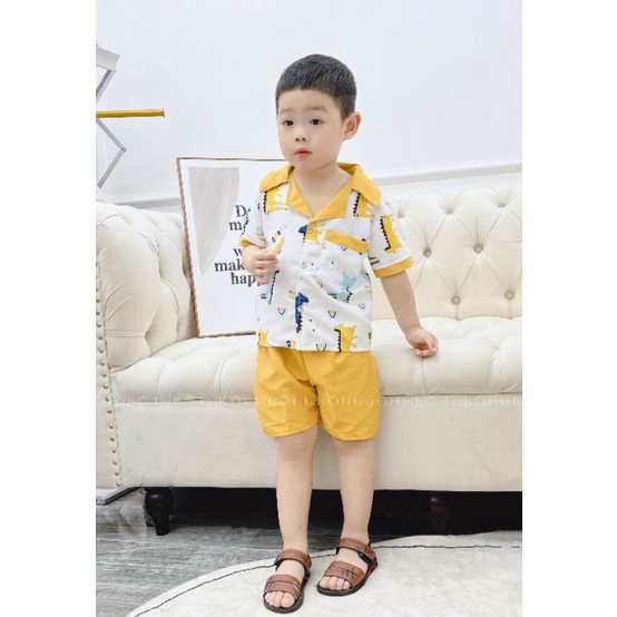 Pijama cộc tay khủng long cho bé trai size nhí và đại