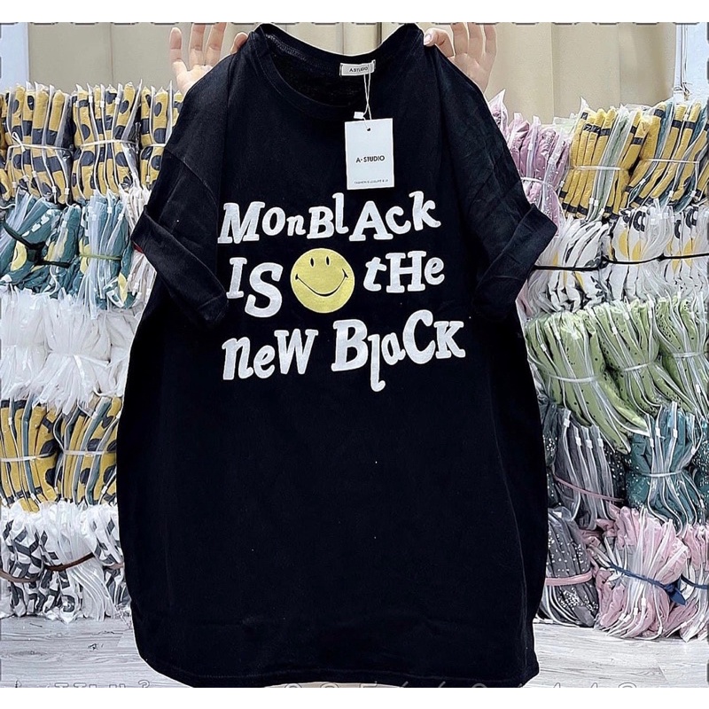 [ Rẻ vô địch ] Áo thun cotton tay lỡ dáng rộng unisex - Mon black