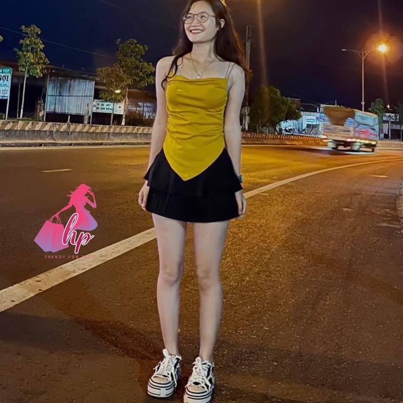 áo 2 dây nữ kiểu ôm body tà bầu xích vàng sang chảnh có mút ngực phong cách hàn quốc thời trang 2021-A30 | BigBuy360 - bigbuy360.vn