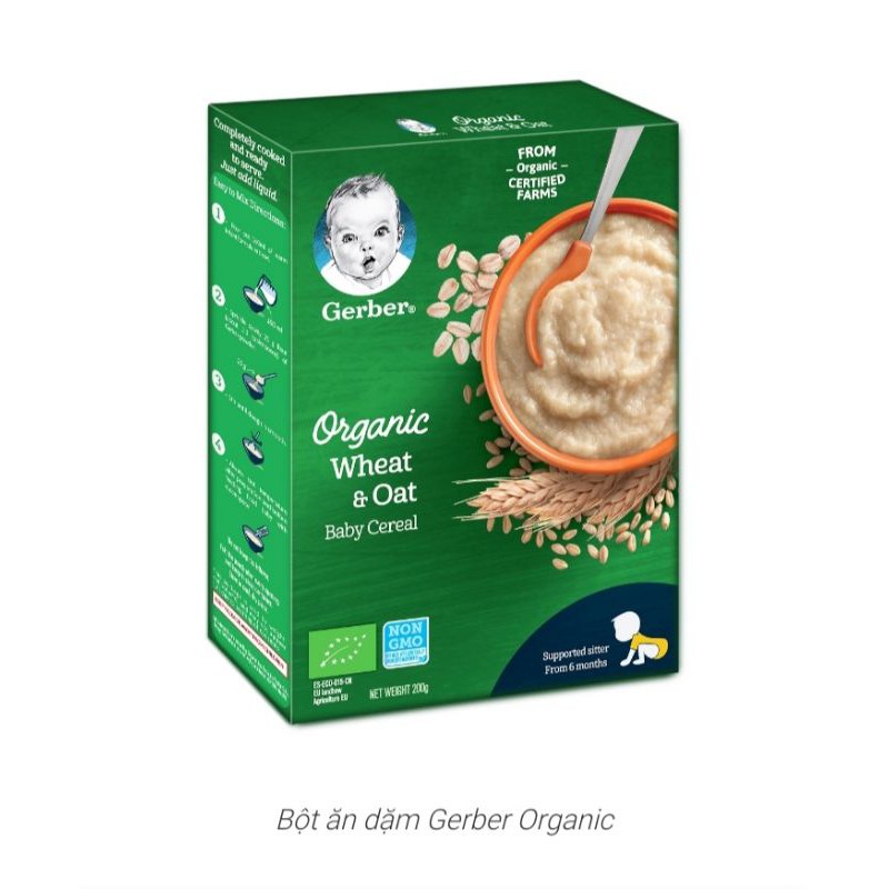 Bột ăn dặm Gerber Organic lúa mì yến mạch 200g.