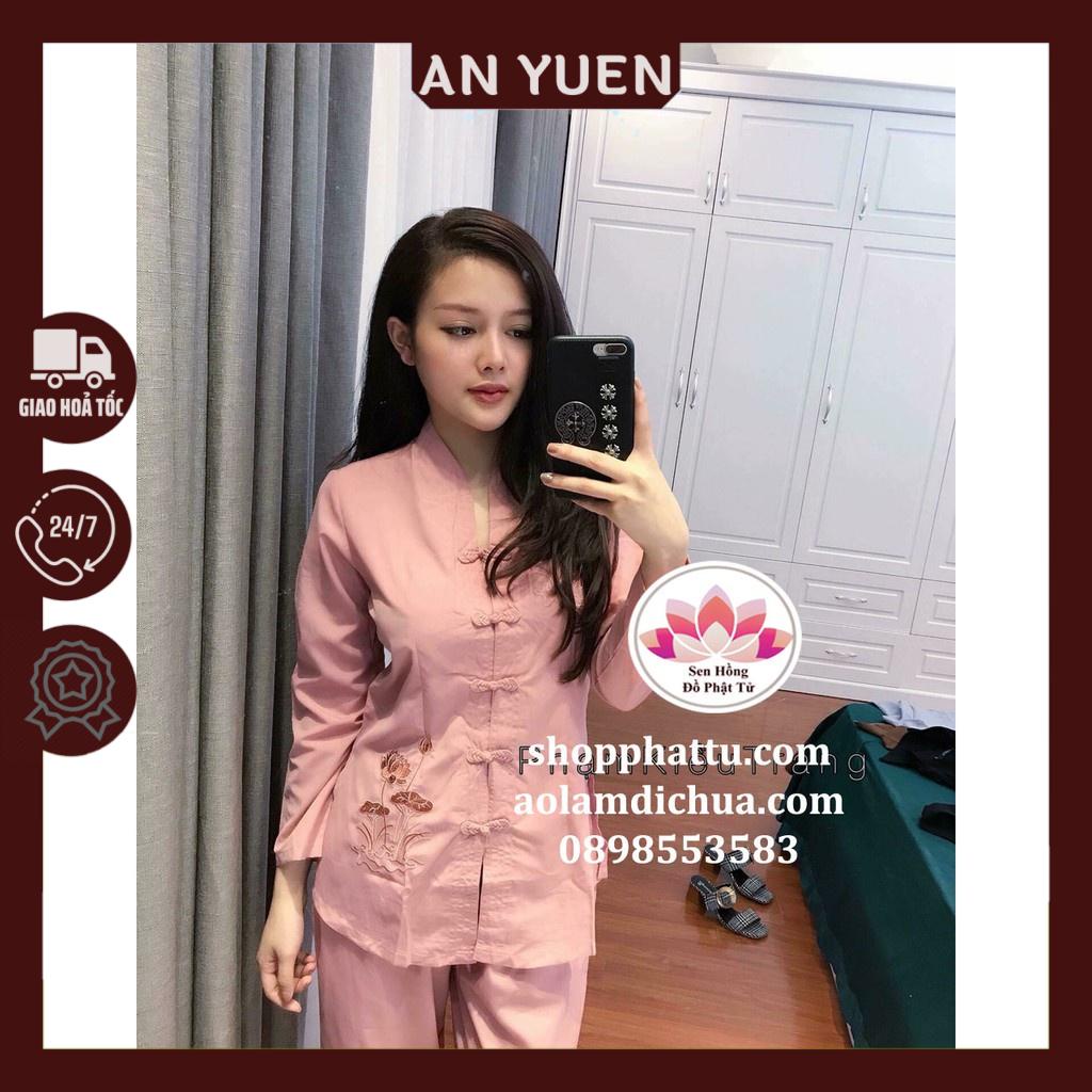 Đồ lam đi chùa giá sỉ # Pháp phục nữ truyền thống bà lai thêu hoa sen # hàng loại 1 phom dáng chuẩn Sen Hồng - mã B4