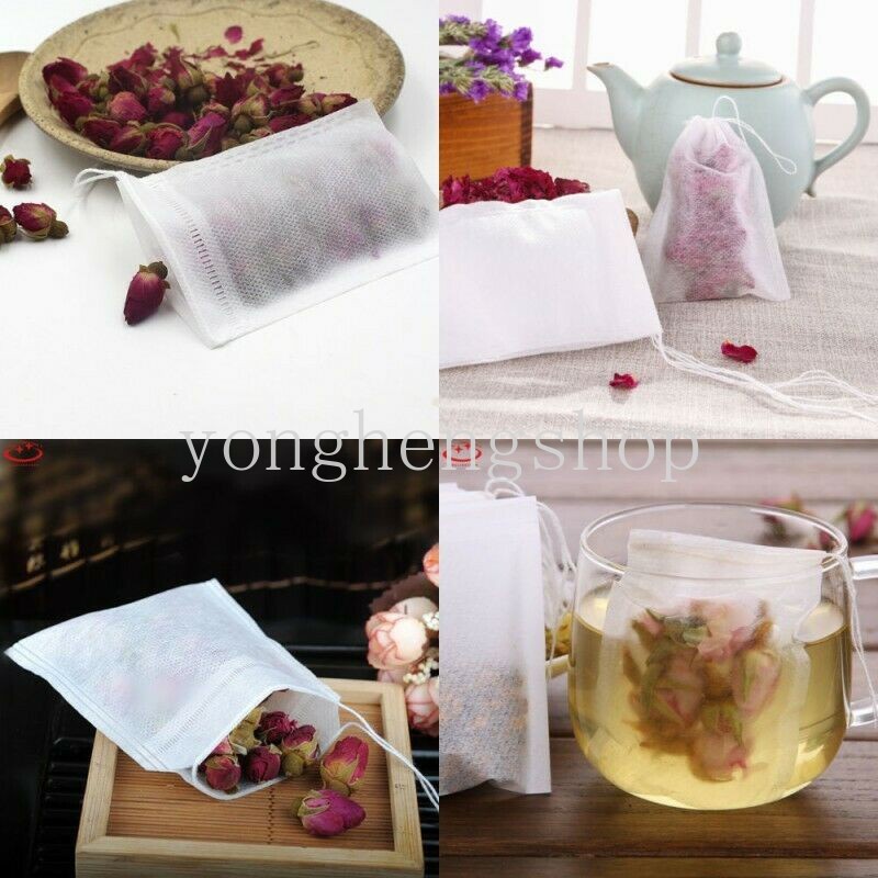 Set 100 Túi Lọc Trà Bằng Vải Không Dệt Có Dây Rút Tiện Dụng