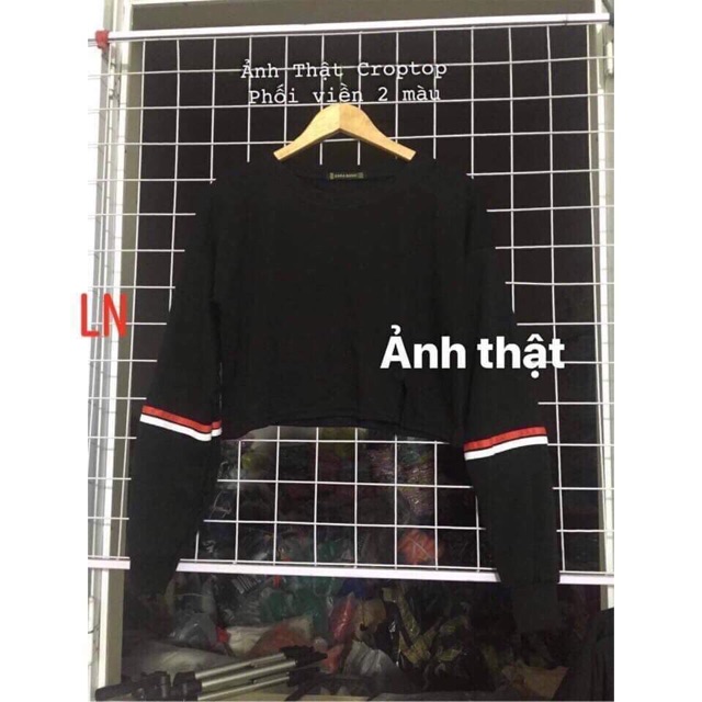 [ Mã WASTAPR giảm 10K đơn 50K] Áo croptop viền đỏ tay LN12 | BigBuy360 - bigbuy360.vn