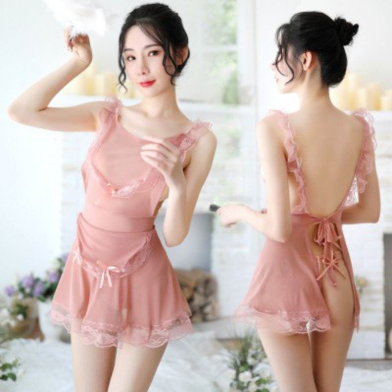 Bộ Ngủ NữGIẢM GIÁ TỐI ĐA 100KVáy ngủ ren sexy- Đồ ngủ cosplay hầu gái S13 (kèm quần lọt khe)