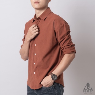 Áo sơ mi D2shop, áo sơ mi nam dài tay vải linen trơn, màu cam đất