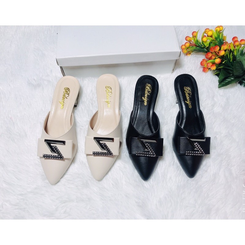 Sục Nữ💖FREESHIP💖Sục Nữ Cao Gót Cao 3CM Chất Da Họa Tiết Mềm Phối Khóa Ngang, Hàng Chuẩn Size Đế Vững Màu Đen Cực Sang
