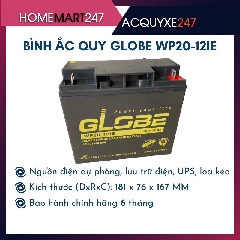 BÌNH ẮC QUY GLOBE WP12-20IE - HÀNG CHÍNH HÃNG MỚI 100%