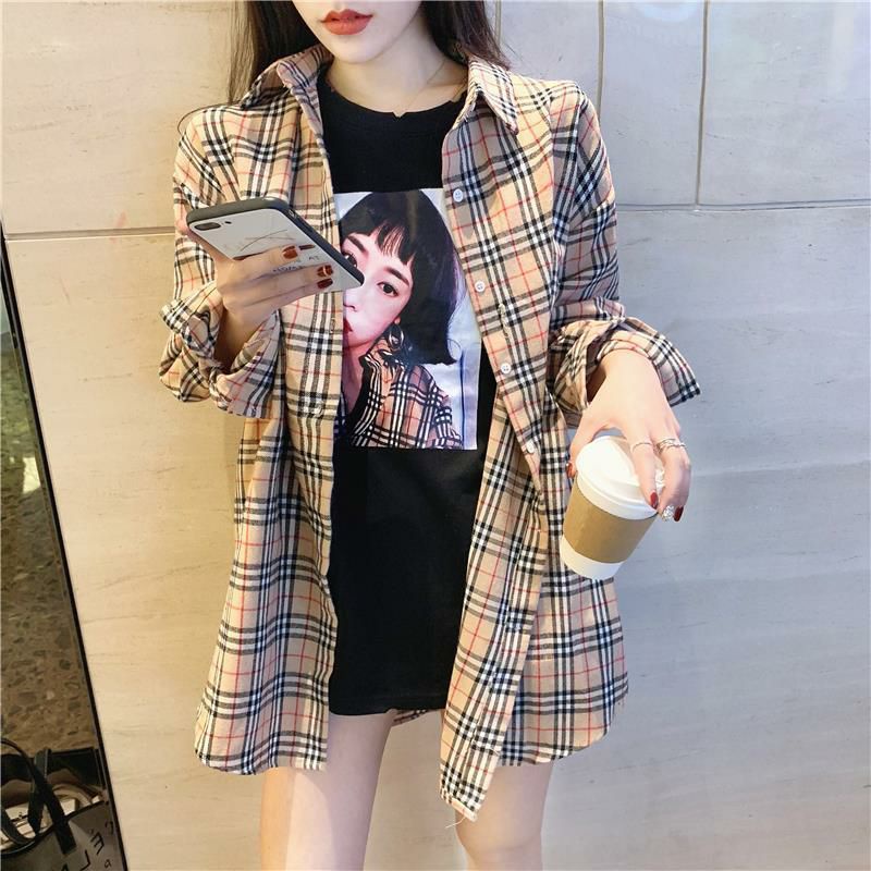 Áo Khoác Sơ Mi Nữ Sọc Caro Ulzzang Thời Trang